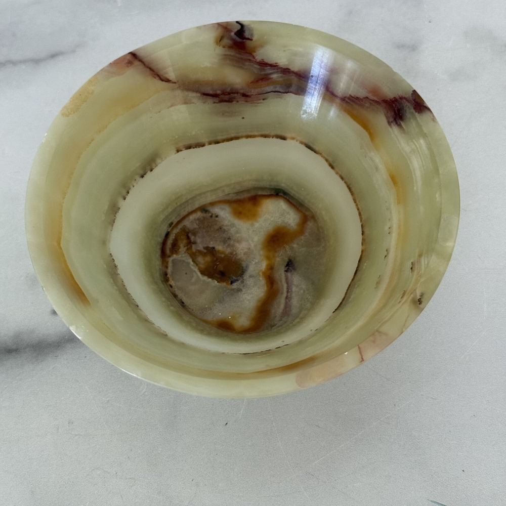 Sea Lion Caves Natural Onyx Trinket Bowl 5.5" x 2.25" Green Brown READ - Picture 2 of 8